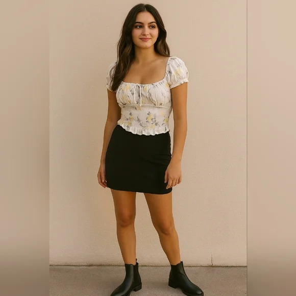 Hollister Baby Doll Y2k Floral Cropped Ruffle Short Sleeve Top Blouse Women's XS - Picture 6 of 6